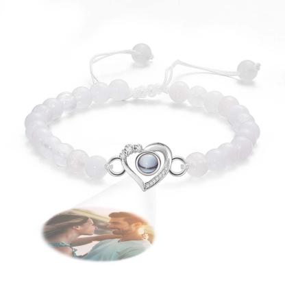 Personalized Photo Projection Beads Bracelet Heart-Shaped With Rhinestones Special Gift For Her-Blongser