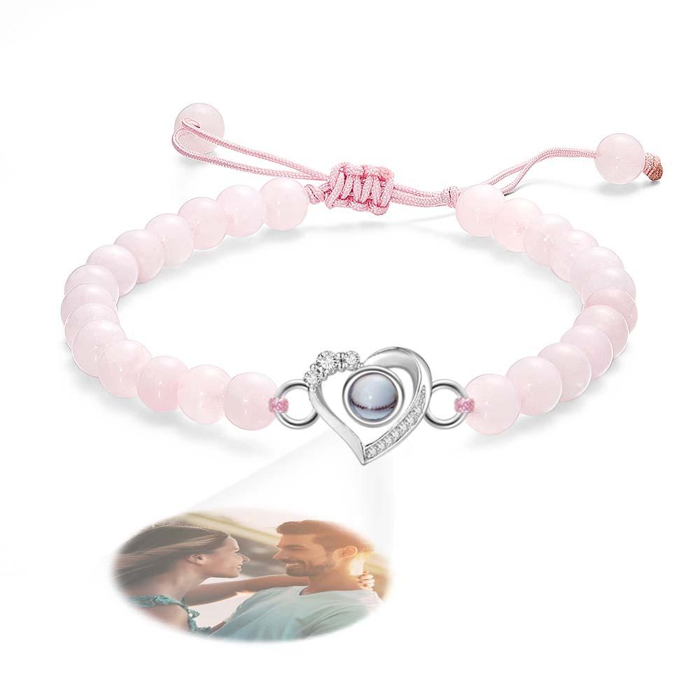 Personalized Photo Projection Beads Bracelet Heart-Shaped With Rhinestones Special Gift For Her-Blongser