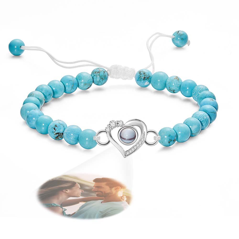 Personalized Photo Projection Beads Bracelet Heart-Shaped With Rhinestones Special Gift For Her-Blongser
