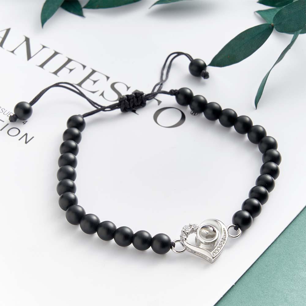 Personalized Photo Projection Beads Bracelet Heart-Shaped With Rhinestones Special Gift For Her-Blongser