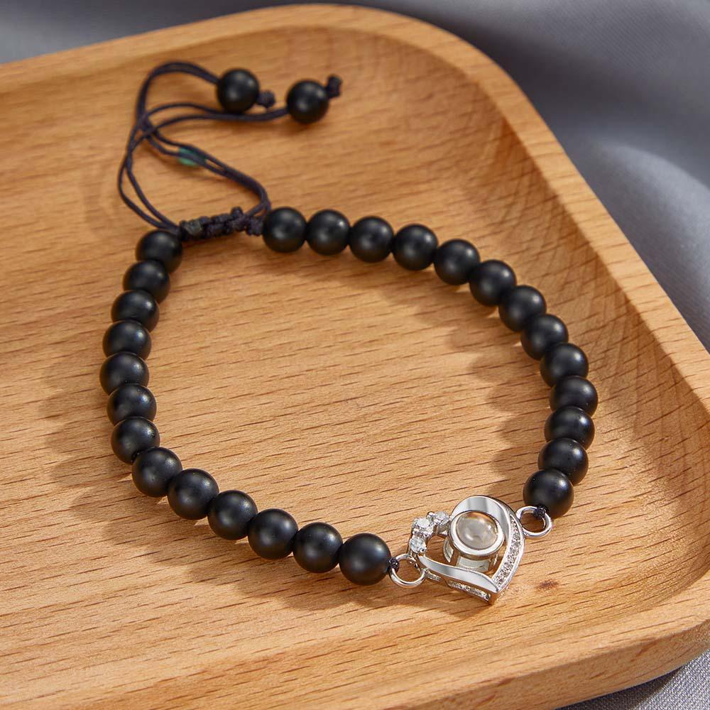 Personalized Photo Projection Beads Bracelet Heart-Shaped With Rhinestones Special Gift For Her-Blongser