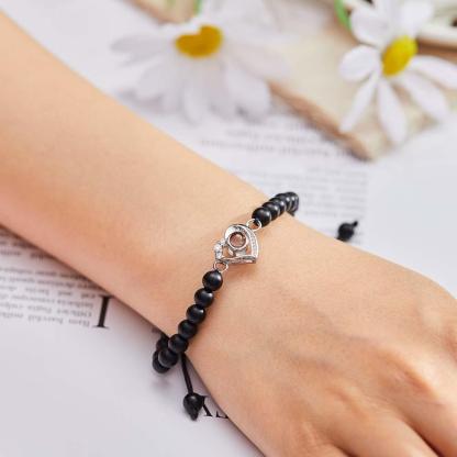 Personalized Photo Projection Beads Bracelet Heart-Shaped With Rhinestones Special Gift For Her-Blongser