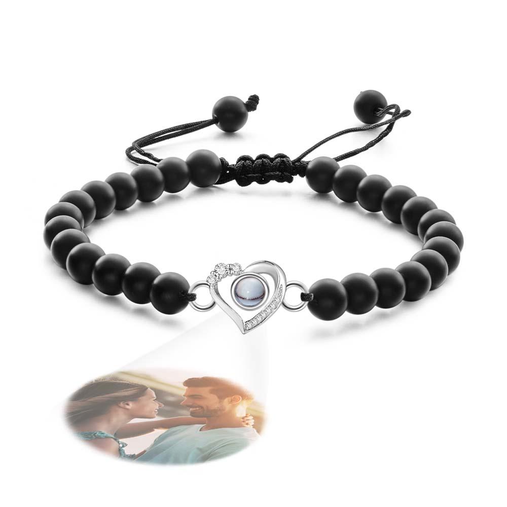 Personalized Photo Projection Beads Bracelet Heart-Shaped With Rhinestones Special Gift For Her-Blongser