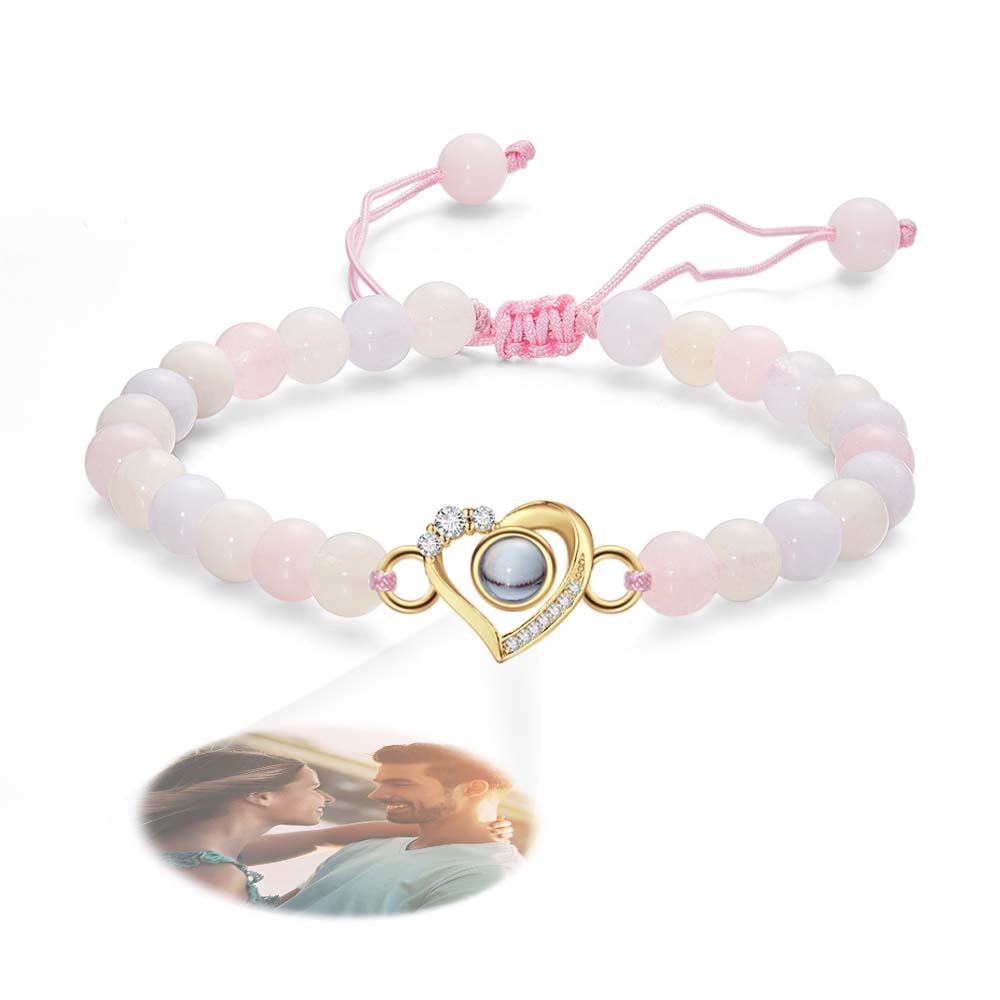 Personalized Photo Projection Beads Bracelet Heart-Shaped With Rhinestones Special Gift For Her-Blongser