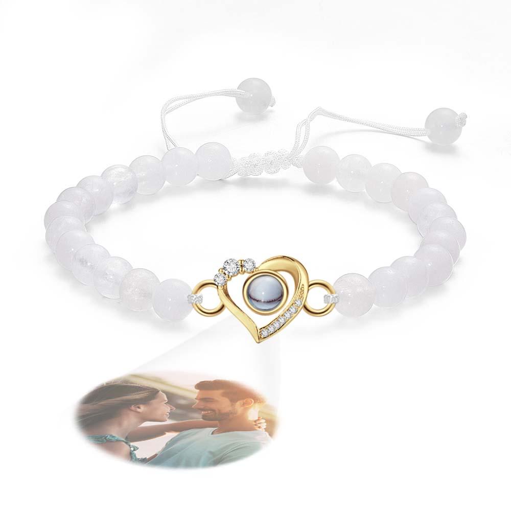 Personalized Photo Projection Beads Bracelet Heart-Shaped With Rhinestones Special Gift For Her-Blongser