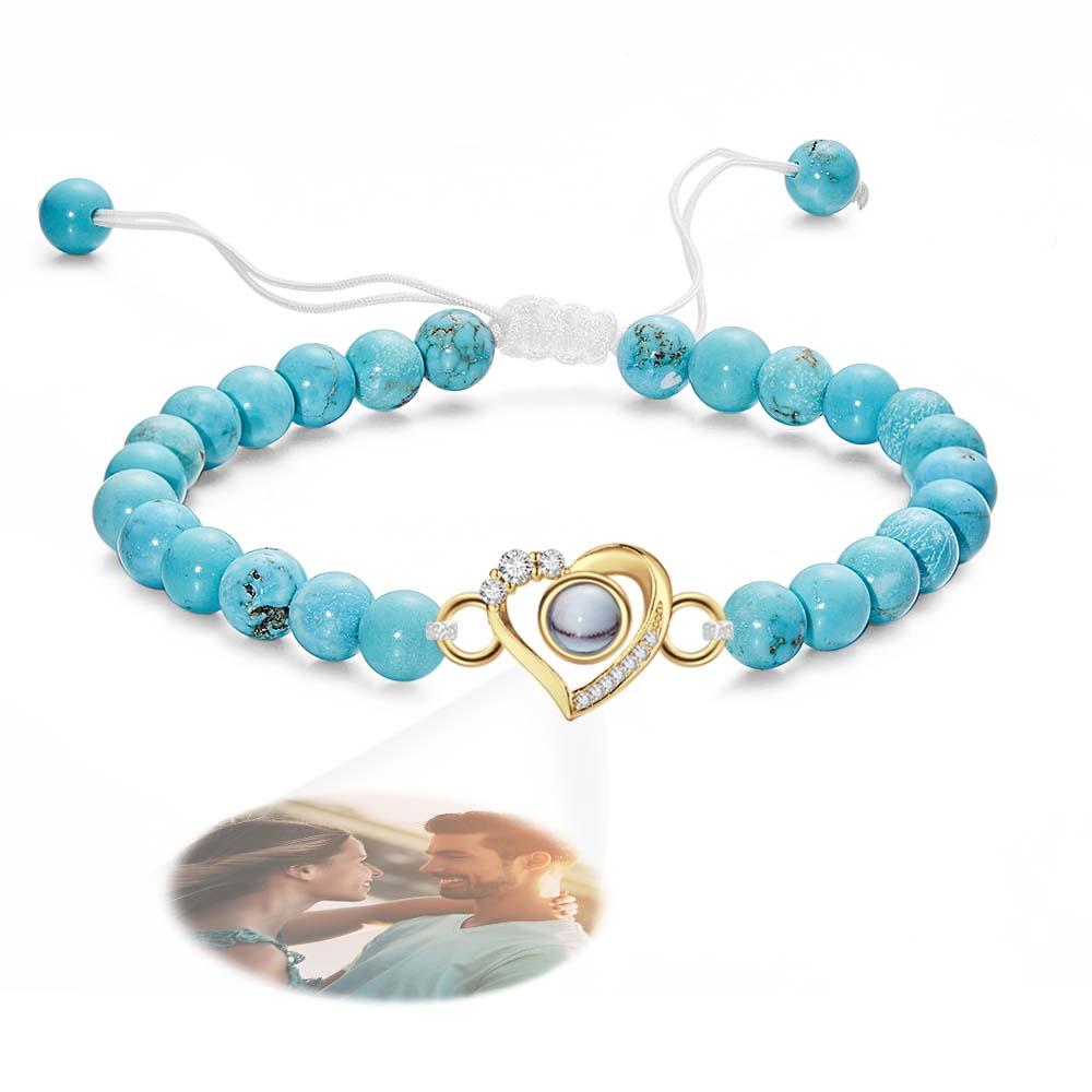 Personalized Photo Projection Beads Bracelet Heart-Shaped With Rhinestones Special Gift For Her-Blongser