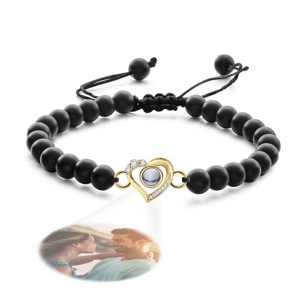 Personalized Photo Projection Beads Bracelet Heart-Shaped With Rhinestones Special Gift For Her-Blongser