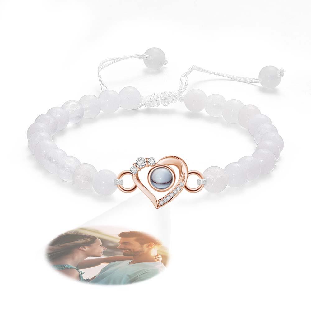 Personalized Photo Projection Beads Bracelet Heart-Shaped With Rhinestones Special Gift For Her-Blongser