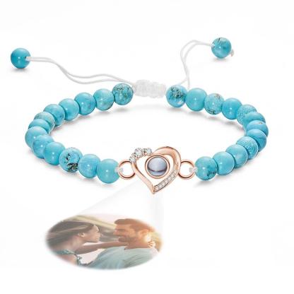 Personalized Photo Projection Beads Bracelet Heart-Shaped With Rhinestones Special Gift For Her-Blongser