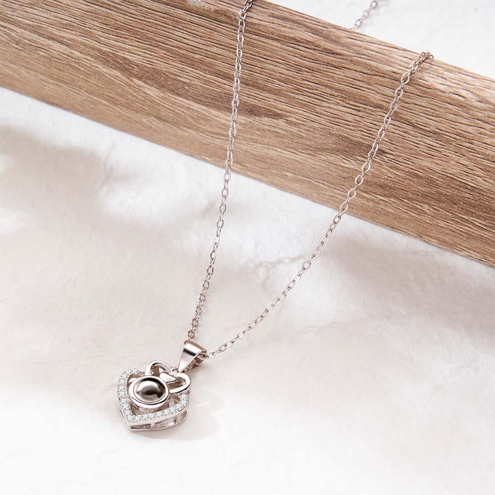 Custom Photo Projection Necklace Double Heart Romantic Couple Gifts-Blongser