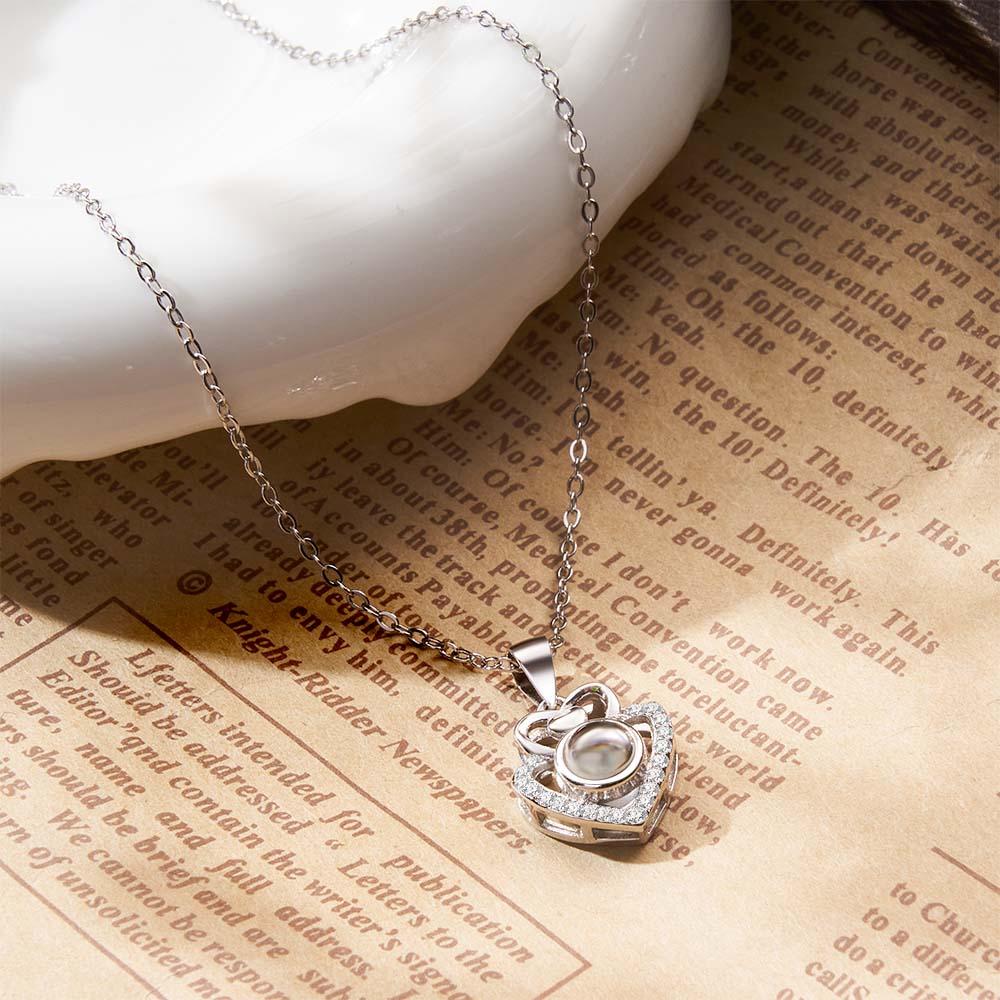 Custom Photo Projection Necklace Double Heart Romantic Couple Gifts-Blongser
