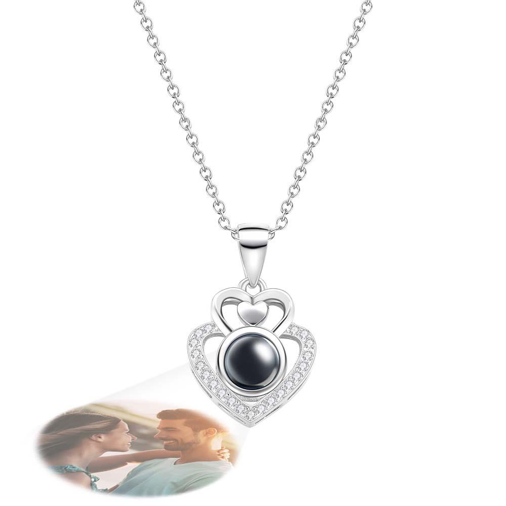 Custom Photo Projection Necklace Double Heart Romantic Couple Gifts-Blongser