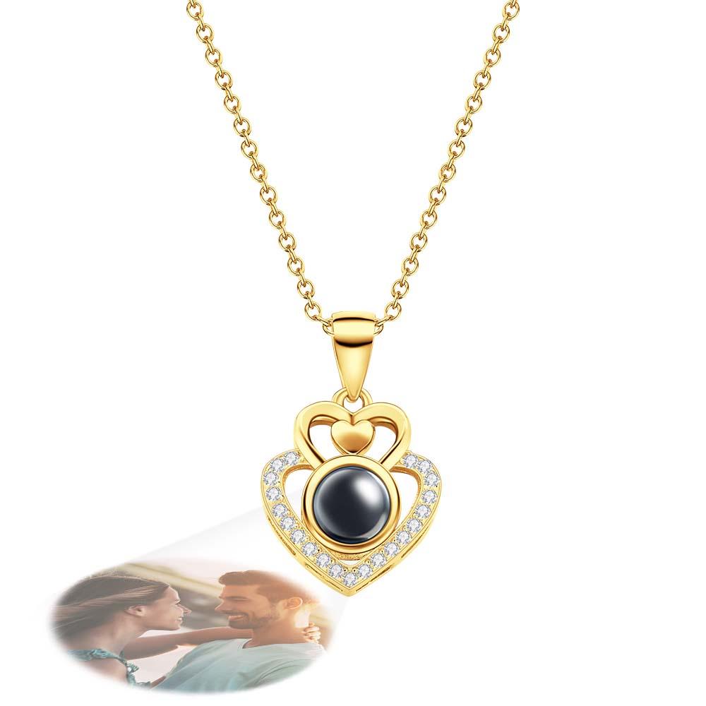 Custom Photo Projection Necklace Double Heart Romantic Couple Gifts-Blongser