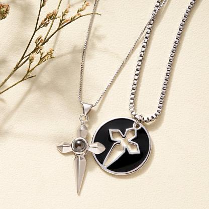 Custom Projection Necklace Love Sword a Pair Gifts for Couple-Blongser
