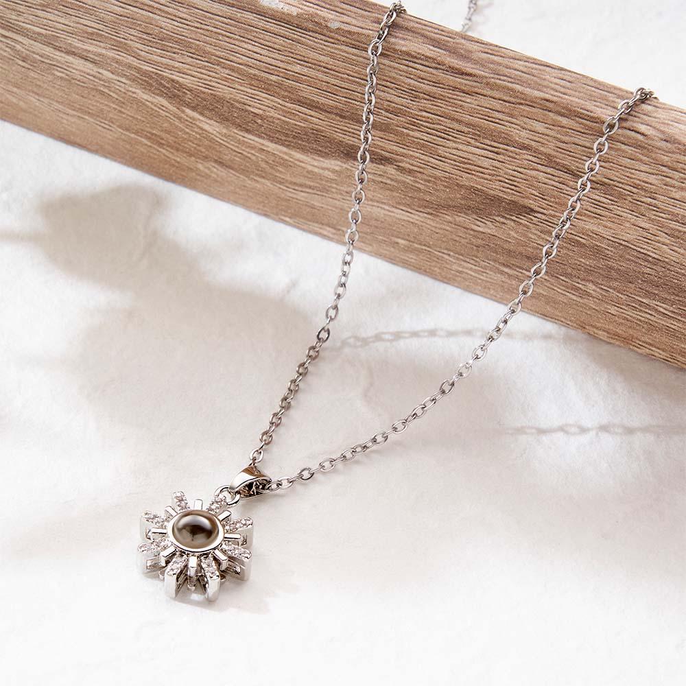 Custom Photo Projection Necklace Sun Flower Diamond Couple Gifts-Blongser