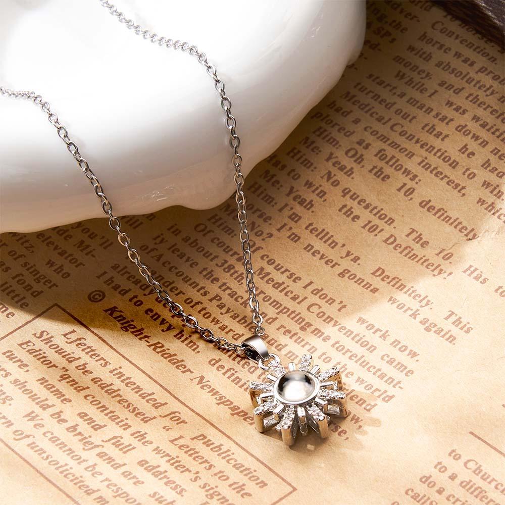 Custom Photo Projection Necklace Sun Flower Diamond Couple Gifts-Blongser