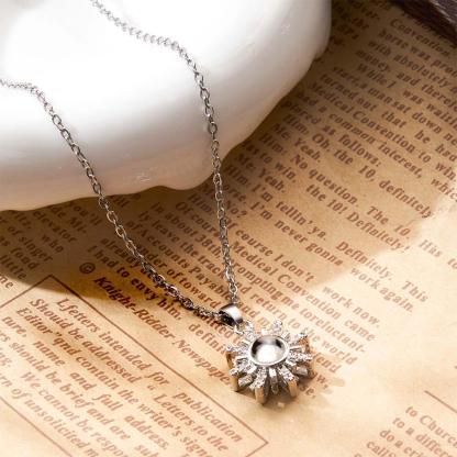 Custom Photo Projection Necklace Sun Flower Diamond Couple Gifts-Blongser