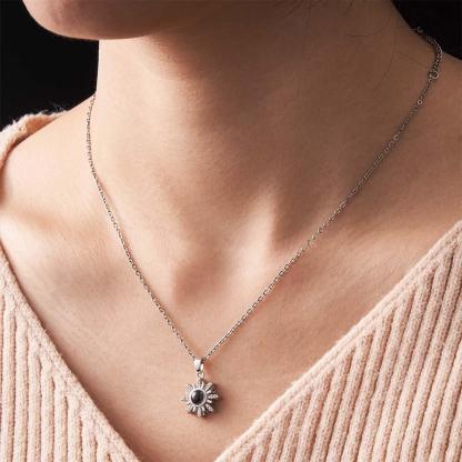 Custom Photo Projection Necklace Sun Flower Diamond Couple Gifts-Blongser