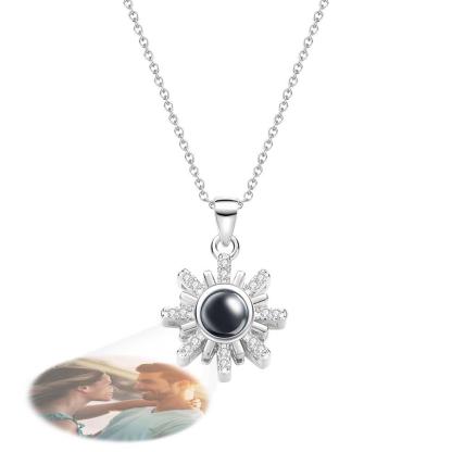 Custom Photo Projection Necklace Sun Flower Diamond Couple Gifts-Blongser