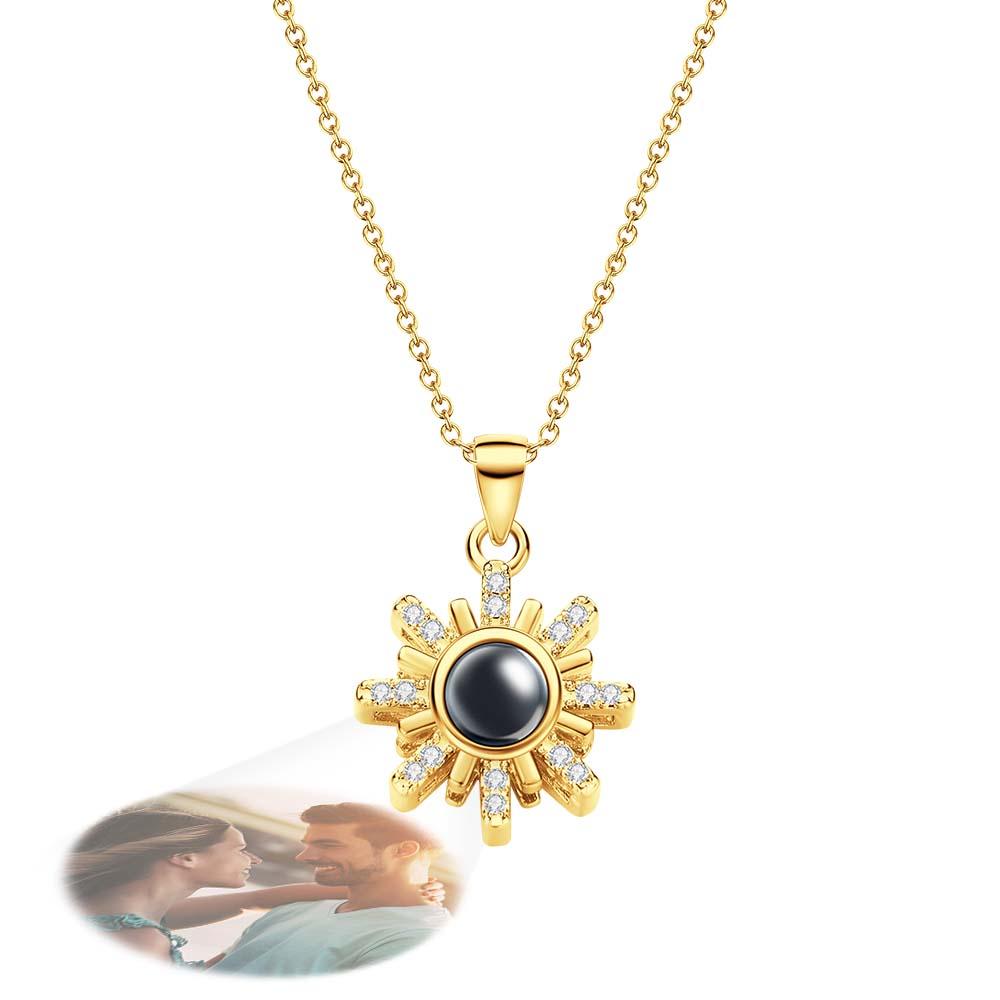 Custom Photo Projection Necklace Sun Flower Diamond Couple Gifts-Blongser