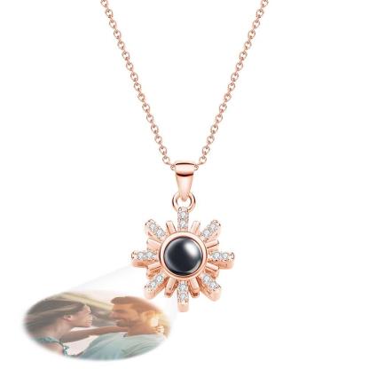 Custom Photo Projection Necklace Sun Flower Diamond Couple Gifts-Blongser