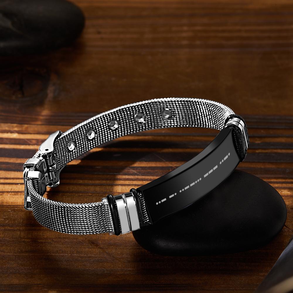 Engraved Morse Code Bracelet Men's Bracelet Stainless Steel Black-Blongser