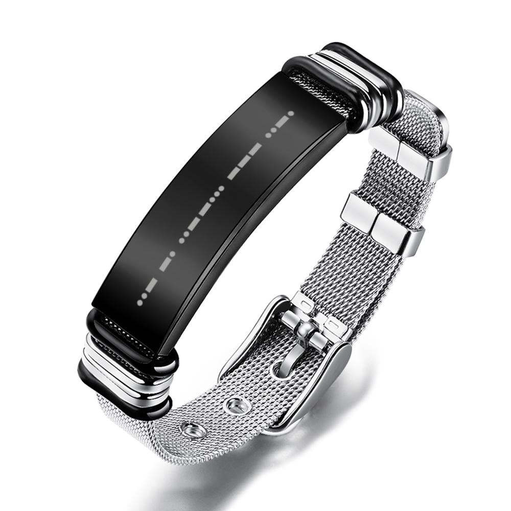 Engraved Morse Code Bracelet Men's Bracelet Stainless Steel Black-Blongser