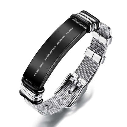 Engraved Morse Code Bracelet Men's Bracelet Stainless Steel Black-Blongser