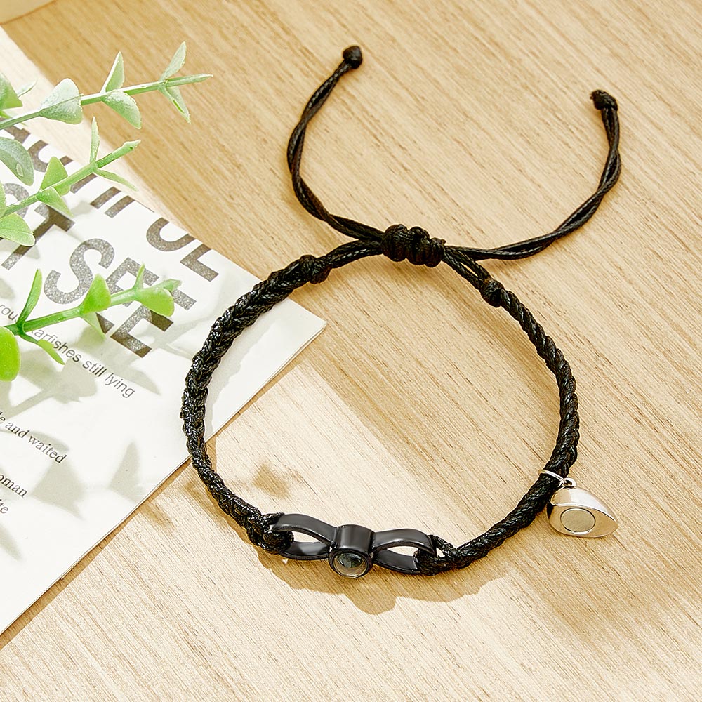 Custom Photo Projection Bracelet Woven Heart Magnetic Bracelet Gift for Couple-Blongser