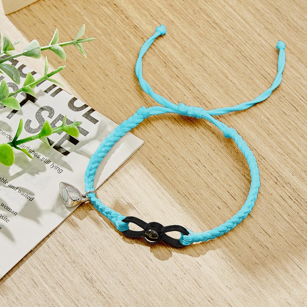 Custom Photo Projection Bracelet Woven Heart Magnetic Bracelet Gift for Couple-Blongser