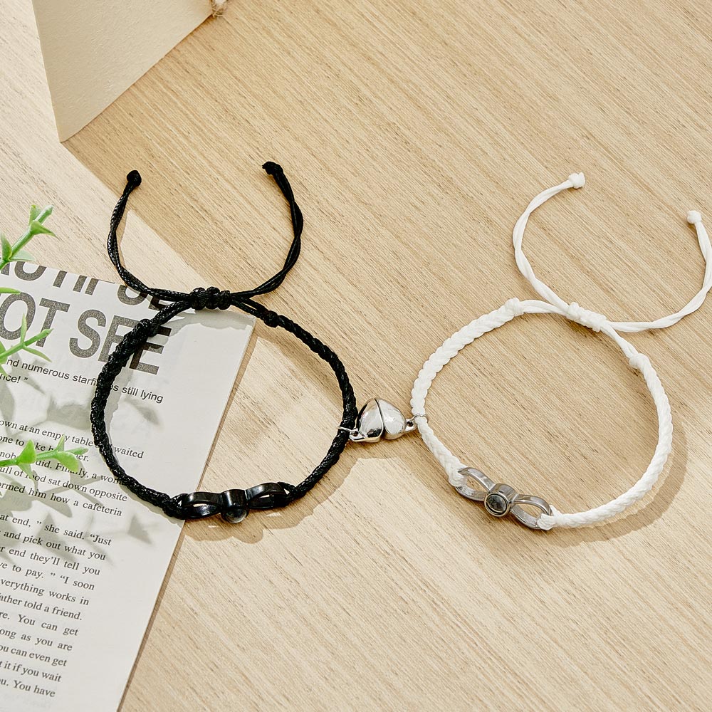 Custom Photo Projection Bracelet Woven Heart Magnetic Bracelet Gift for Couple-Blongser