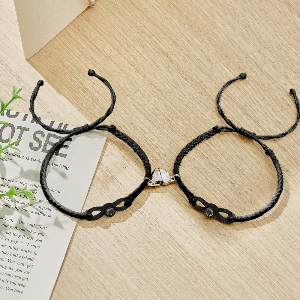 Custom Photo Projection Bracelet Woven Heart Magnetic Bracelet Gift for Couple-Blongser