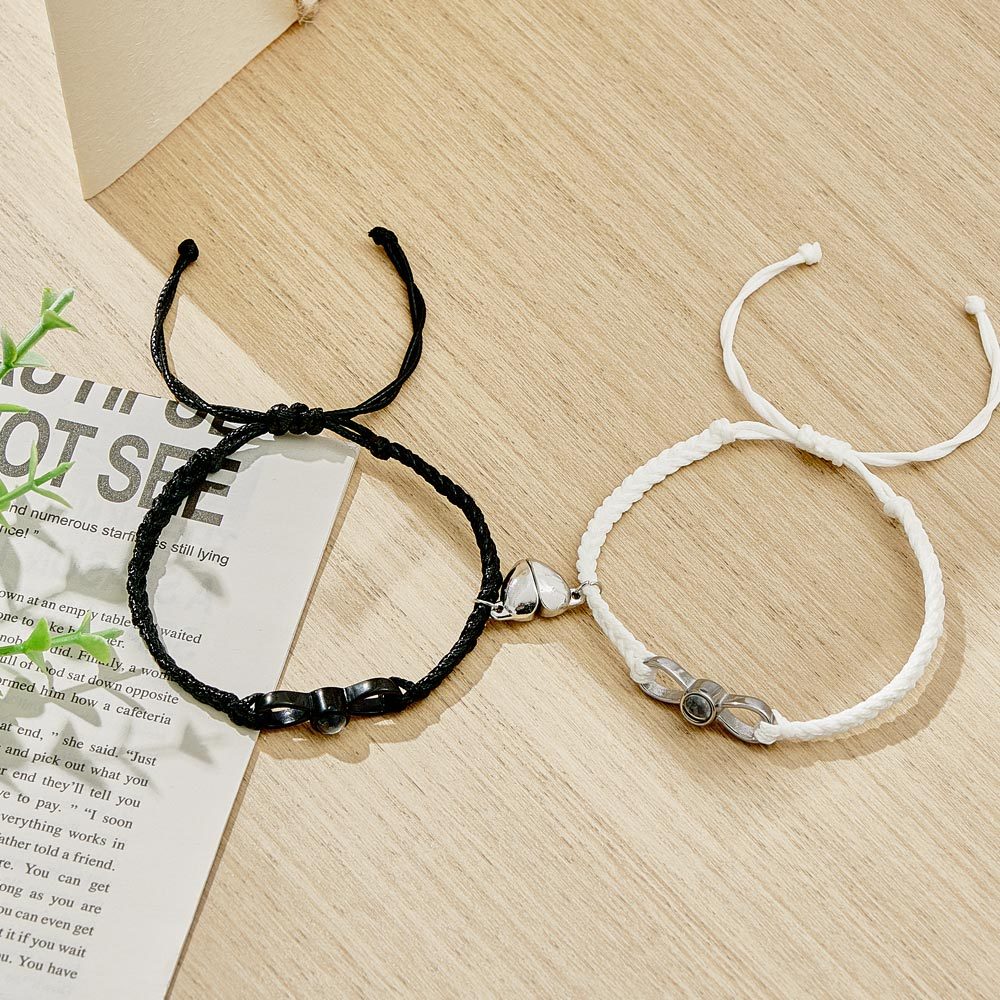 Custom Photo Projection Bracelet Woven Heart Magnetic Bracelet Gift for Couple-Blongser