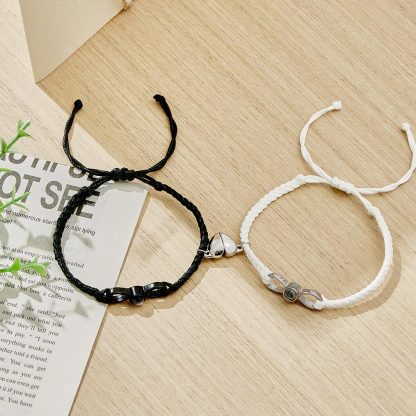 Custom Photo Projection Bracelet Woven Heart Magnetic Bracelet Gift for Couple-Blongser