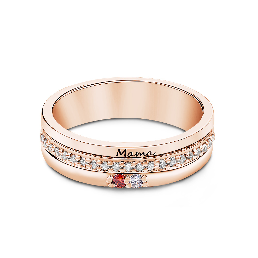 Personalized Birthstones Ring with Engraved Text Ring Jewelry Birthday Gift for Women-Blongser