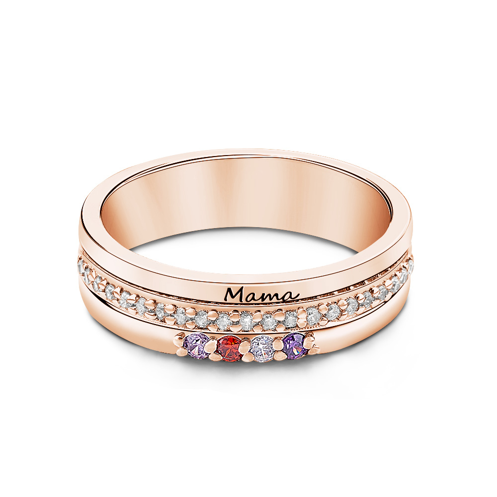 Personalized Birthstones Ring with Engraved Text Ring Jewelry Birthday Gift for Women-Blongser