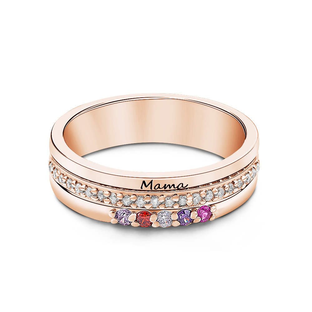 Personalized Birthstones Ring with Engraved Text Ring Jewelry Birthday Gift for Women-Blongser