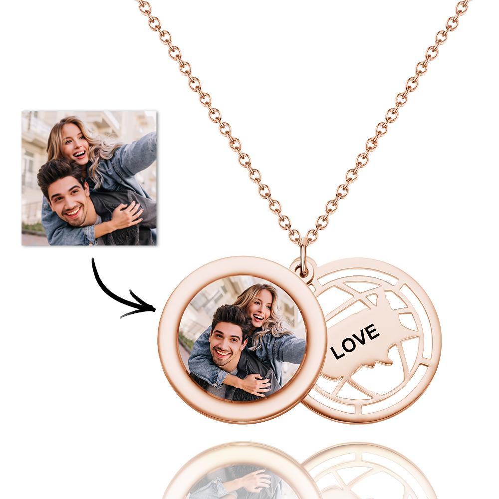 Personalized Photo Engraved Necklace Slidable Global Travel Locket Necklaces-Blongser