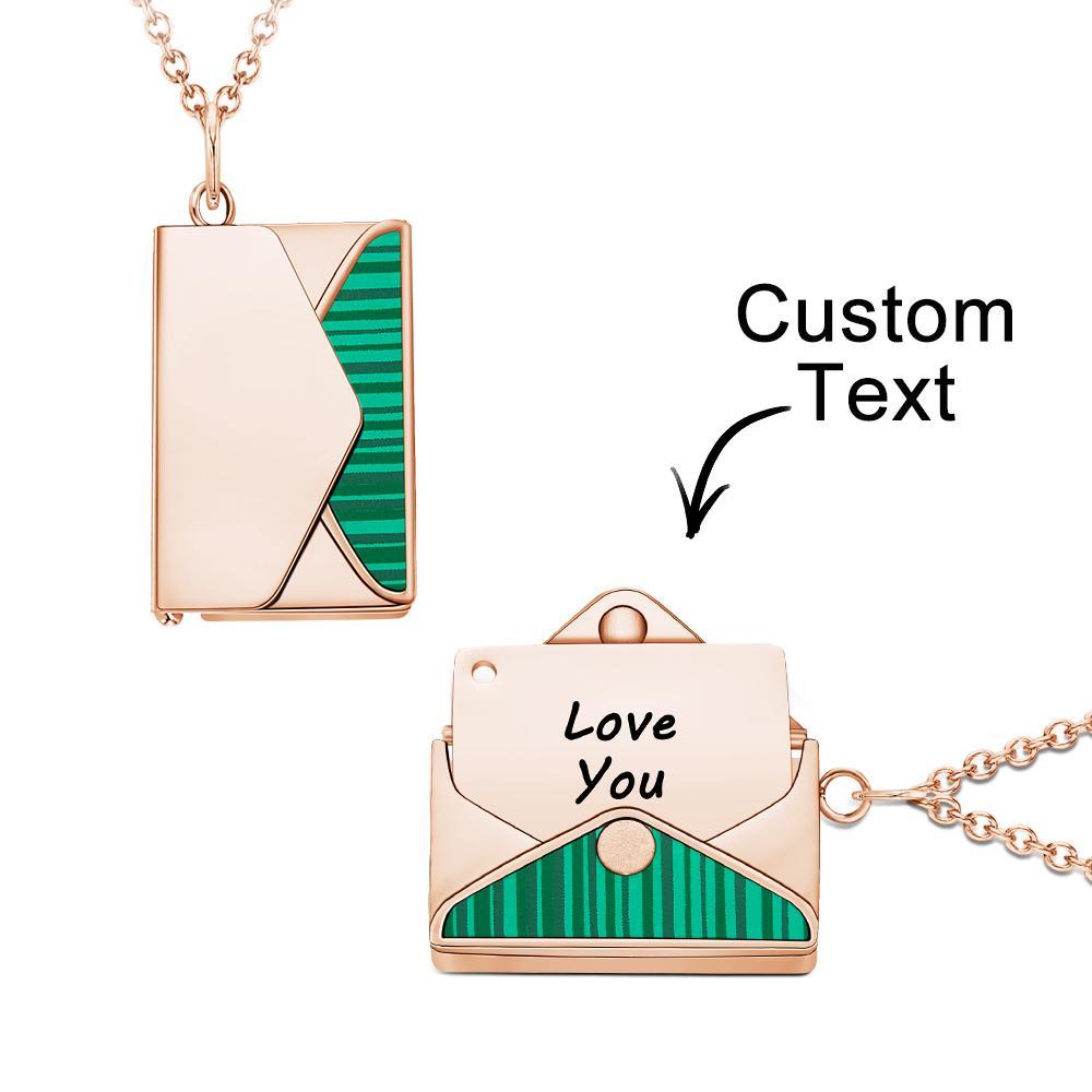 Engraved Envelope Letter Necklace Green Shell Striped Name Necklace-Blongser