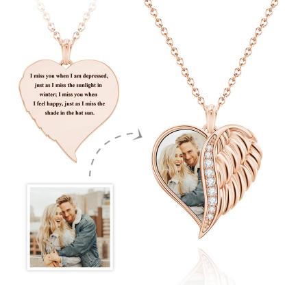 Custom Photo Engraved Necklace Angel Wings Heart Gifts-Blongser