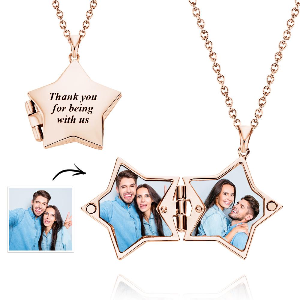 Star Locket Photo Necklace Personalized Engraved Memorial Picture Pendant Gift For Her-Blongser