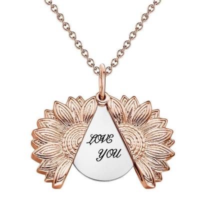 Custom Engraved Text Sunflower Locket Necklace-Blongser