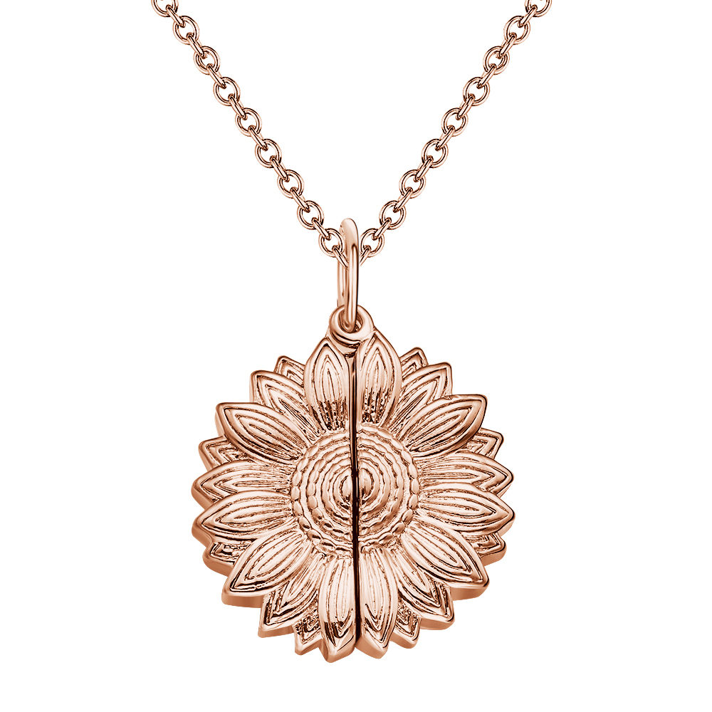 Custom Engraved Text Sunflower Locket Necklace-Blongser