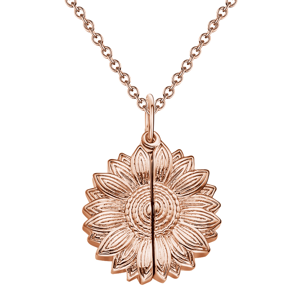 Custom Engraved Text Sunflower Locket Necklace-Blongser