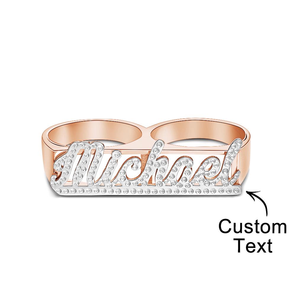 Custom Two Finger Name Ring Personalised Men's Double Band Ring Gift for Him-Blongser