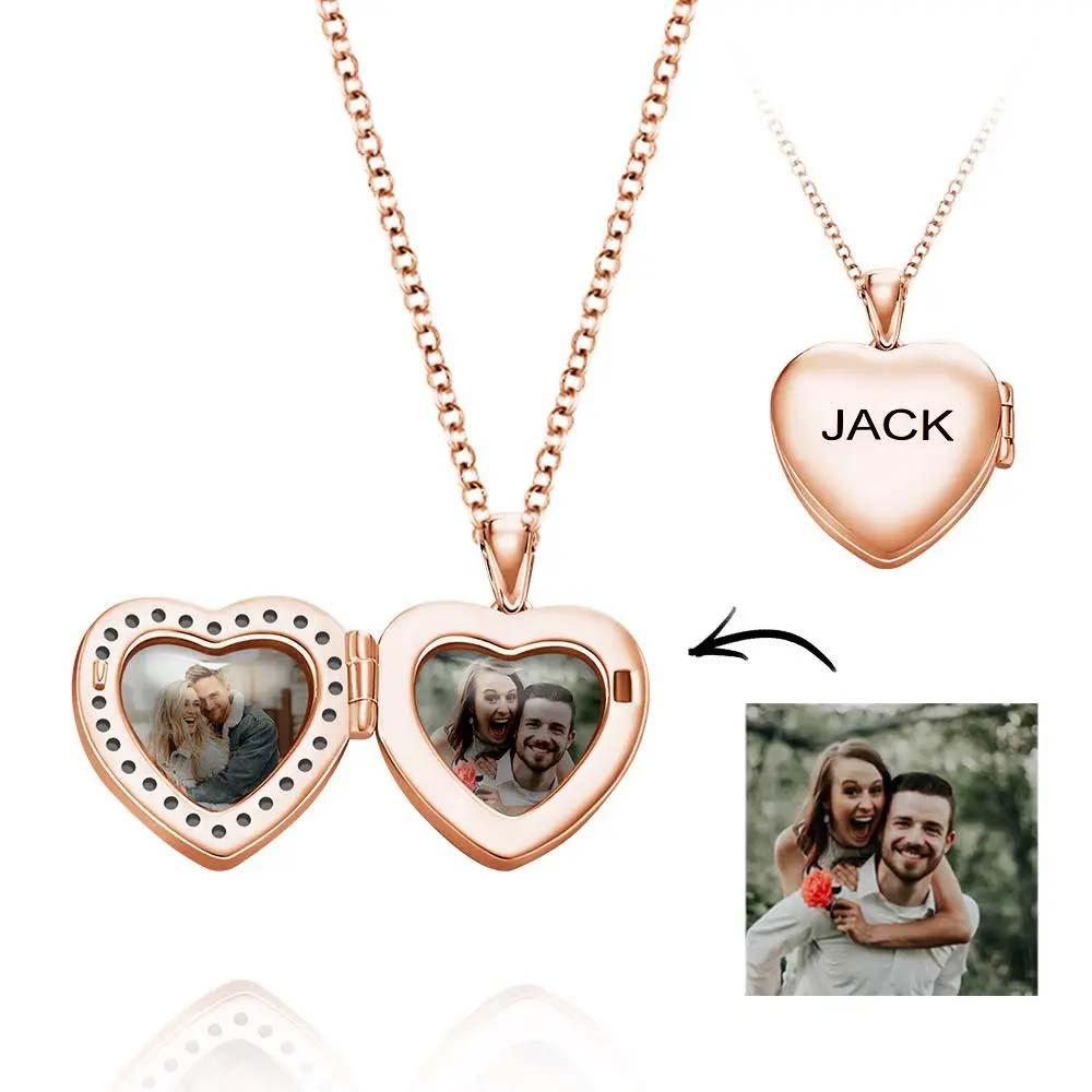 Custom Heart Shaped Photo Locket Necklace with Engraving-Blongser