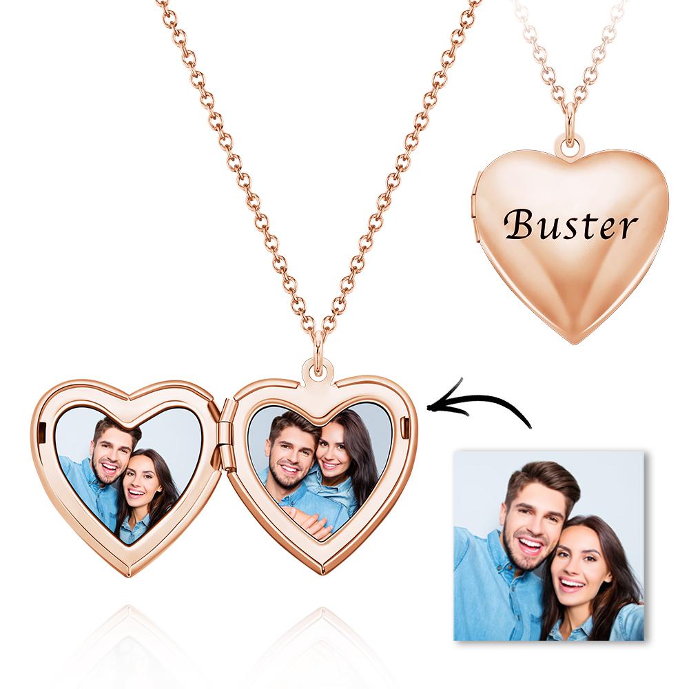Custom Photo Engraved Necklace Heart-shaped Locket Necklace Creative Gift-Blongser