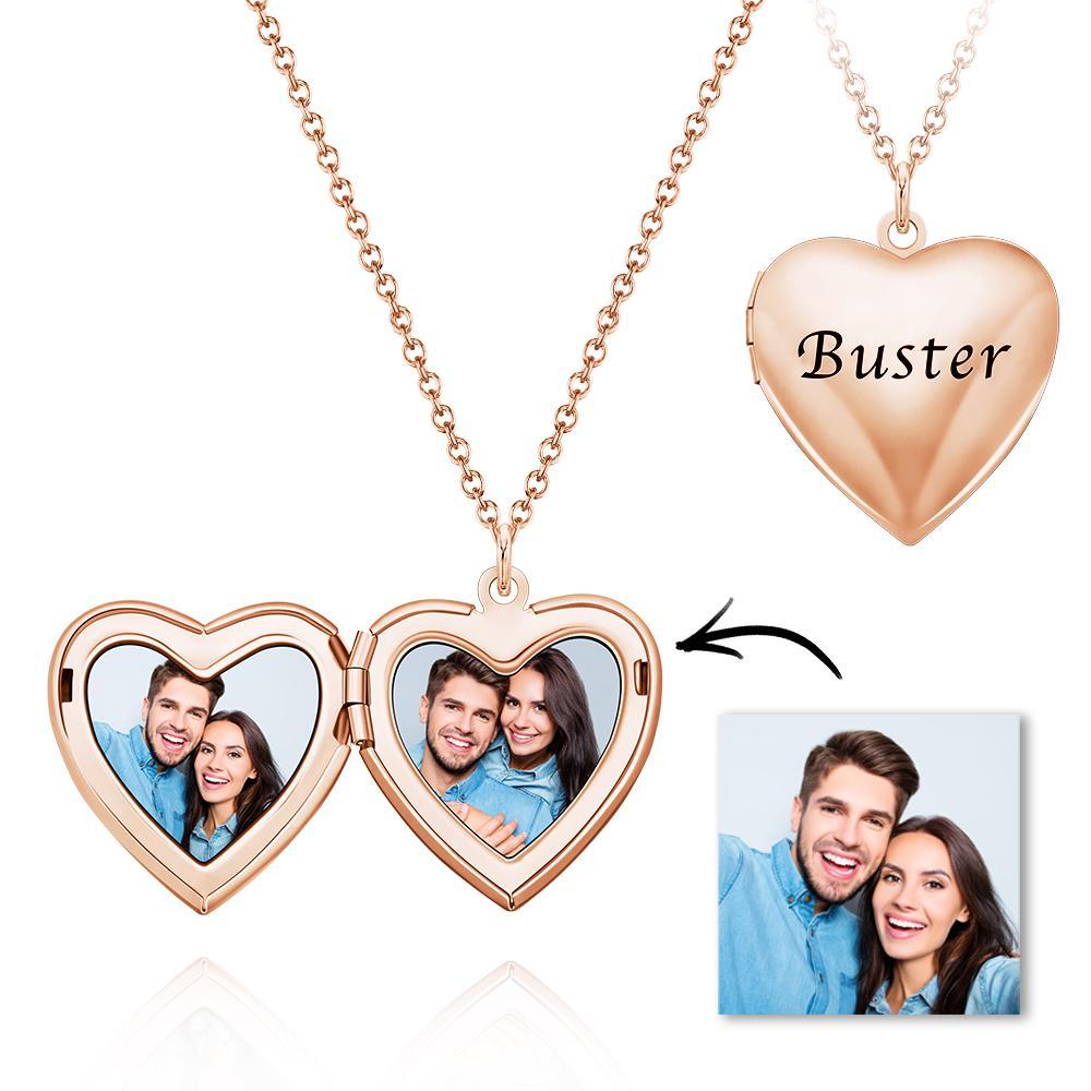 Custom Photo Engraved Necklace Heart-shaped Locket Necklace Creative Gift-Blongser