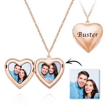 Custom Photo Engraved Necklace Heart-shaped Locket Necklace Creative Gift-Blongser