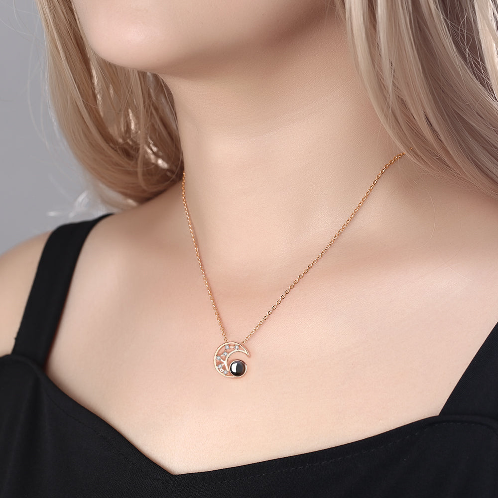 Custom Moon Photo Projection Necklace 925 Sterling Silver-Blongser